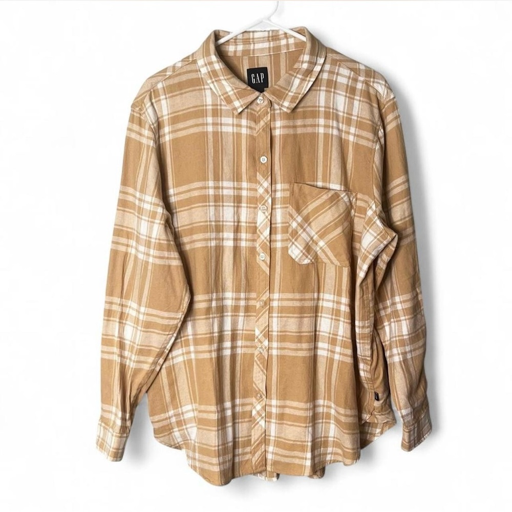 Gap Women's Tan & White Relaxed Fit Flannel [Size XL]